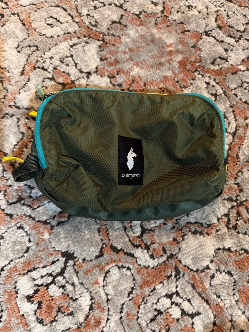 cotopaxi Olive Green Toiletry Pouch with Teal Trim